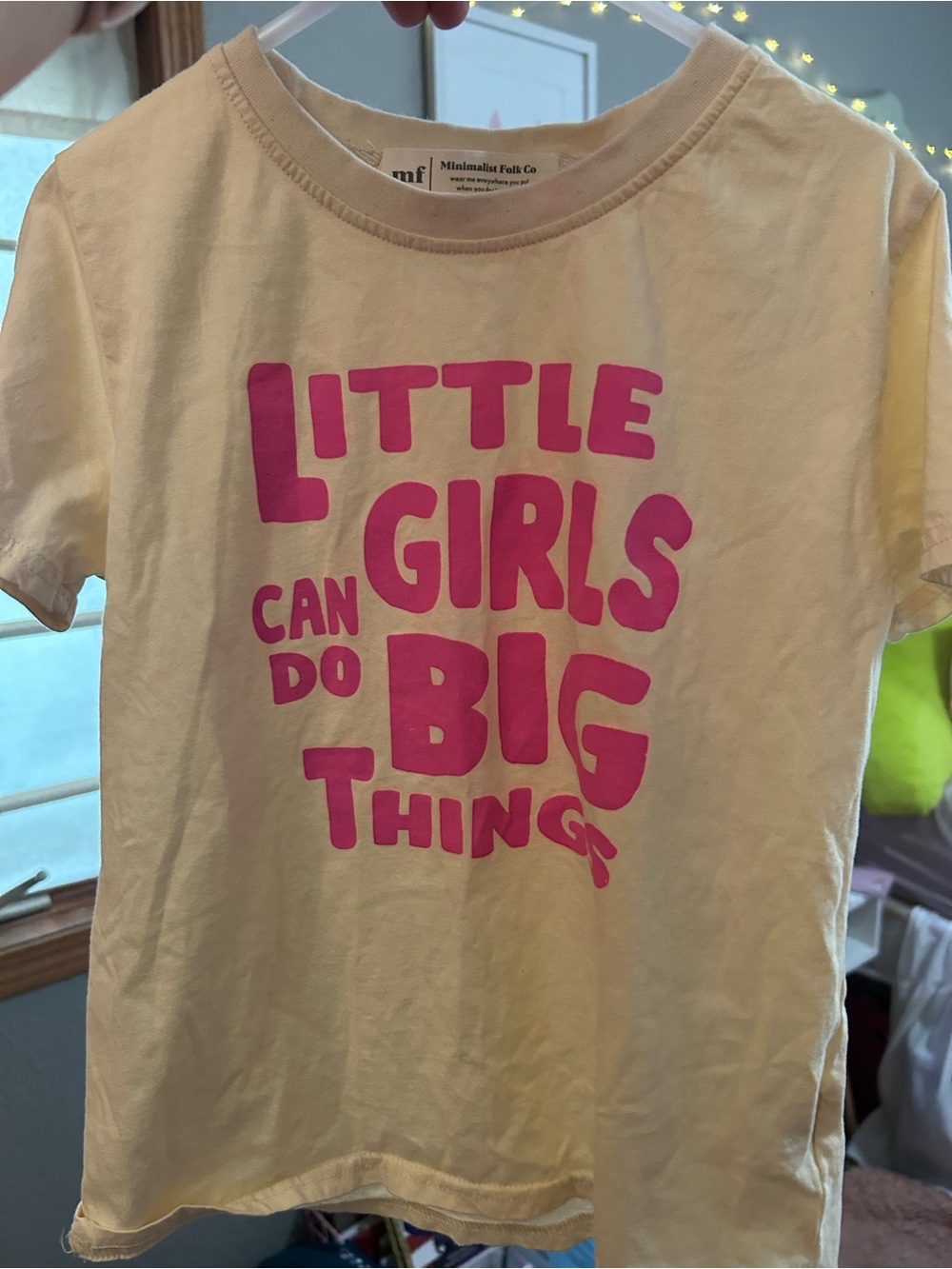 Kids "Little Girls Can Do Big Things" Cream T‑Shirt with Pink Print